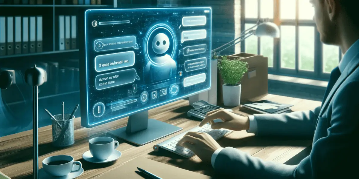 Profesional interactúando con un asistente virtual / chatbot